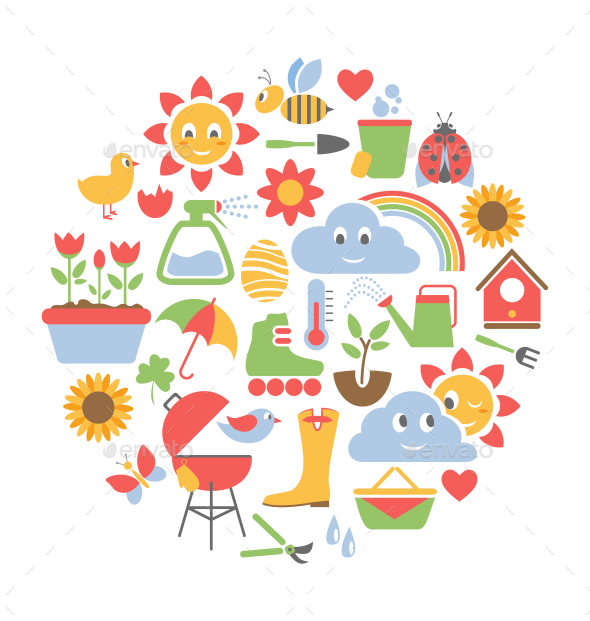 GraphicRiver Spring Flat Icons in Circle 10582502 GraphicRiver Spring Flat Icons in Circle 10582502