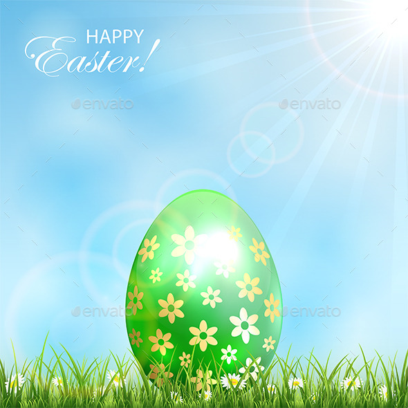 GraphicRiver Green Easter Egg in Grass 10582620 GraphicRiver Green Easter Egg in Grass 10582620