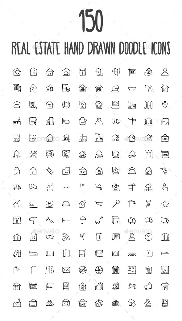 GraphicRiver 150 Real Estate Hand Drawn Doodle Icons 10583376 GraphicRiver 150 Real Estate Hand Drawn Doodle Icons 10583376