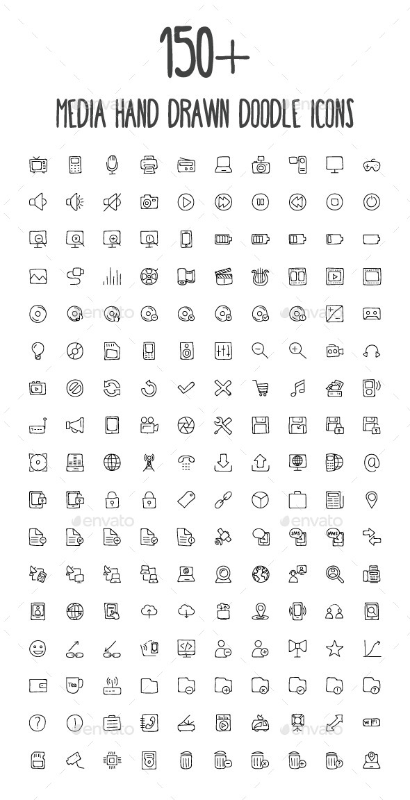 GraphicRiver 170 Media Hand Drawn Doodle Icons 10583388 GraphicRiver 170 Media Hand Drawn Doodle Icons 10583388