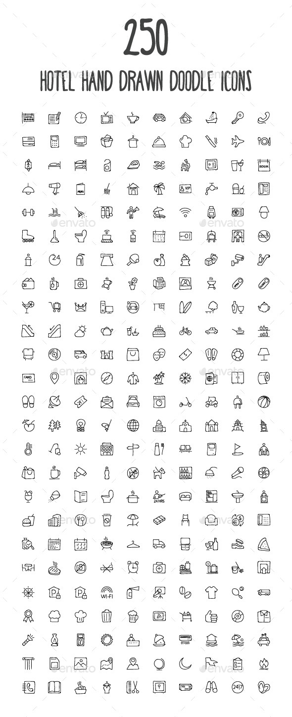 GraphicRiver 250 Hotel and Restaurant Doodle Icon 10583402 GraphicRiver 250 Hotel and Restaurant Doodle Icon 10583402