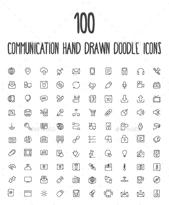 Download 100 Communication Hand Drawn Icons - Technology Icons