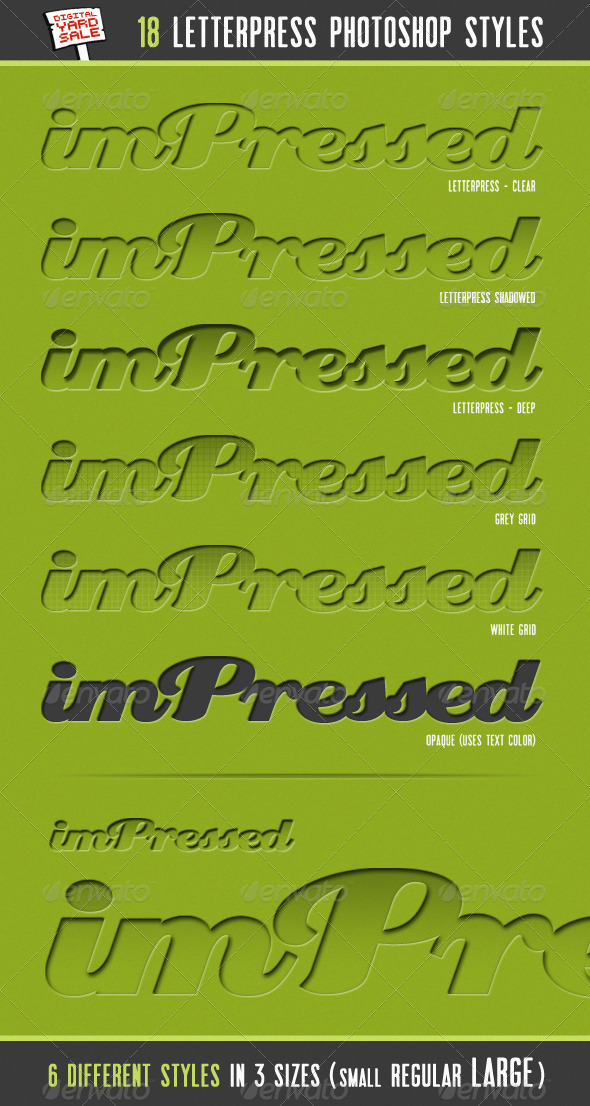 imPressed - 18 Letterpress Photoshop Layer Styles - Text Effects Styles