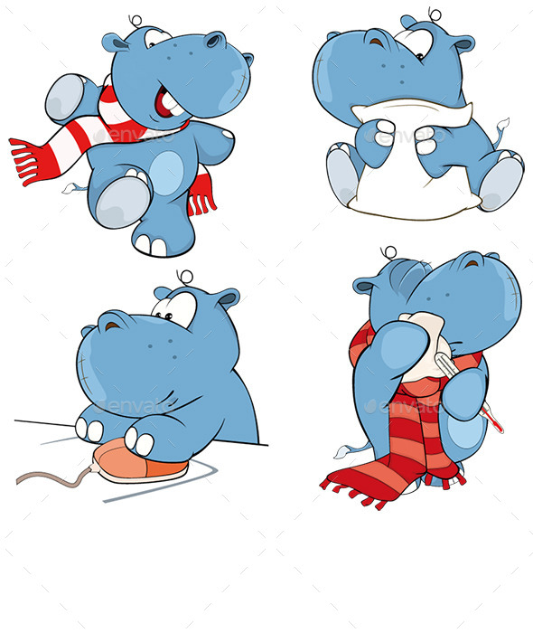 GraphicRiver Set of Hippos Cartoon 10591788 GraphicRiver Set of Hippos Cartoon 10591788
