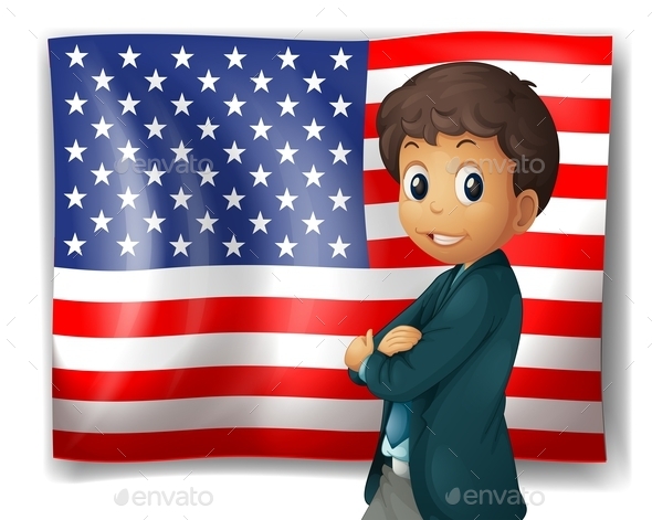 An American Flag with a Boy