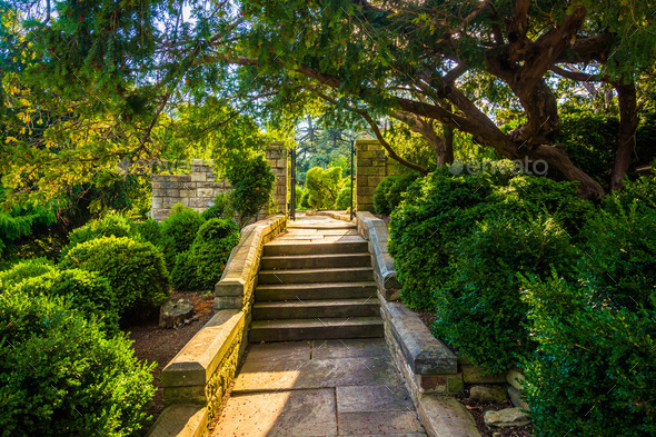 Stairs in the Bishop27;s Garden at Washington National Cathedral,