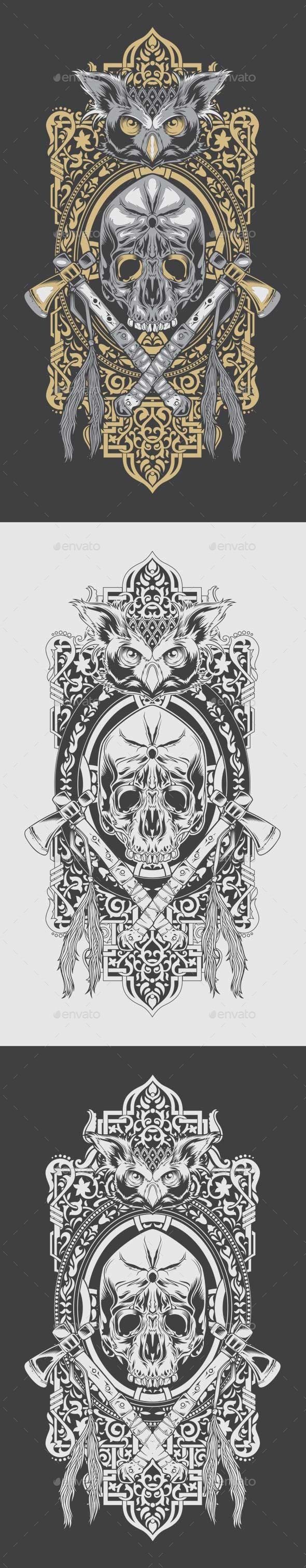 GraphicRiver Decorative Owl and Skull 10600928 GraphicRiver Decorative Owl and Skull 10600928