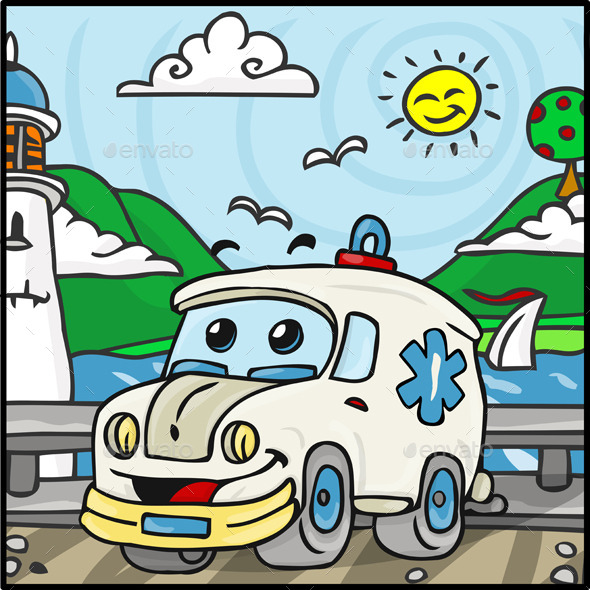 GraphicRiver Cartoon Ambulance Character with Lake Background 10603856 GraphicRiver Cartoon Ambulance Character with Lake Background 10603856