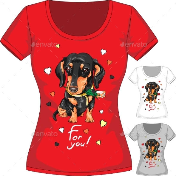 GraphicRiver T-Shirt with Dachshund and Flower 10604097 GraphicRiver T-Shirt with Dachshund and Flower 10604097