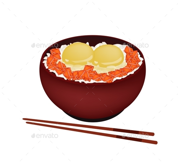 Bowl of Boiled Rice with Raw Egg and Salmon (Misc) Photo Download