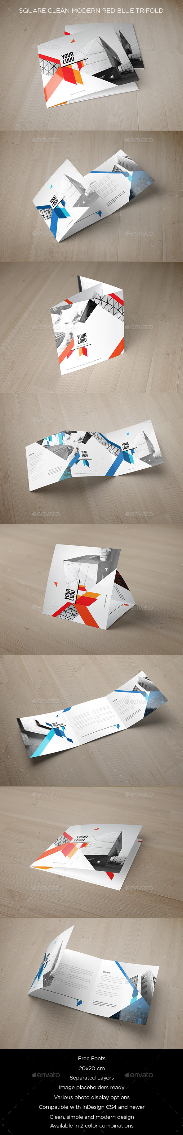 Square Clean Modern Red Blue Brochure (Brochures)