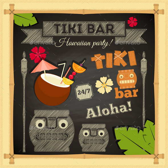 GraphicRiver Tiki Bar Hawaii Chalkboard 10610183 GraphicRiver Tiki Bar Hawaii Chalkboard 10610183