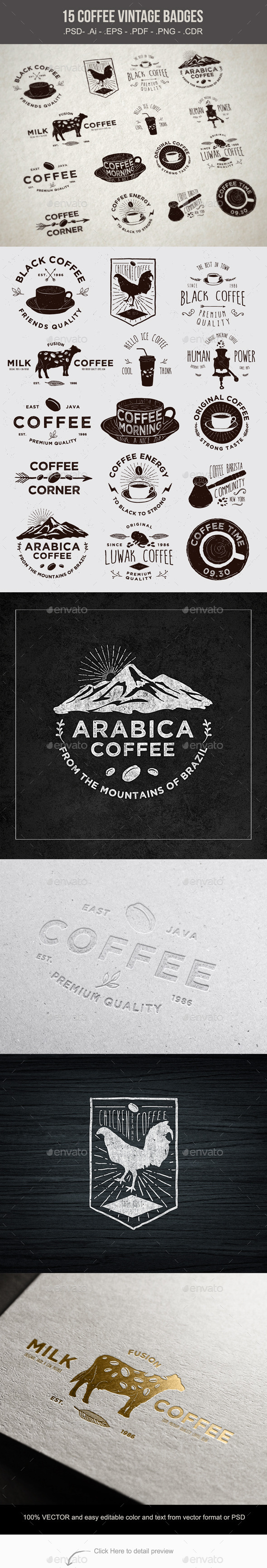 GraphicRiver 15 Coffee Vintage Badges 10611993 GraphicRiver 15 Coffee Vintage Badges 10611993