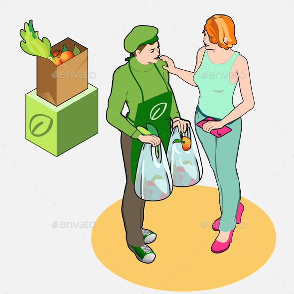 GraphicRiver Isometric Greengrocer Shop Owner and Customer 10612295 GraphicRiver Isometric Greengrocer Shop Owner and Customer 10612295