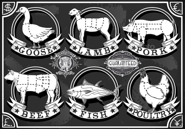GraphicRiver Vintage Meat Food Labels on Blackboard 10612304 GraphicRiver Vintage Meat Food Labels on Blackboard 10612304