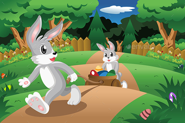 GraphicRiver Rabbits with Easter Eggs 10614418 GraphicRiver Rabbits with Easter Eggs 10614418