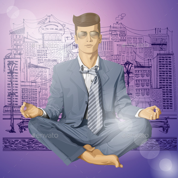 GraphicRiver Hipster Businessman in Lotus Pose Meditating 10615619 GraphicRiver Hipster Businessman in Lotus Pose Meditating 10615619