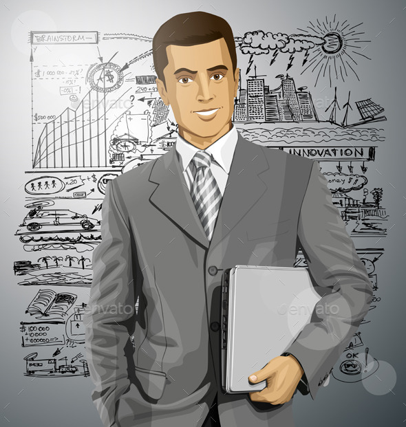 GraphicRiver Vector Businessman With Laptop 10615623 GraphicRiver Vector Businessman With Laptop 10615623