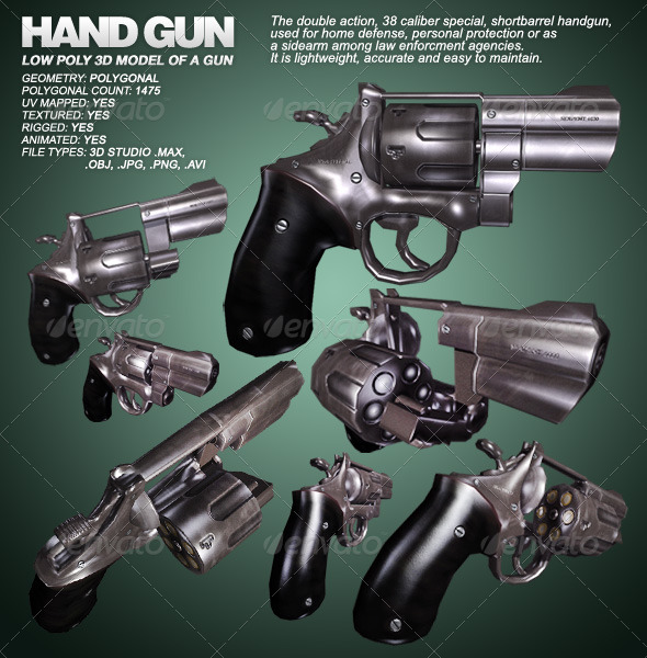 Hand Gun lowpoly 3D model of a gun 3ds max Hand Gun lowpoly 3D model of a gun 3ds max