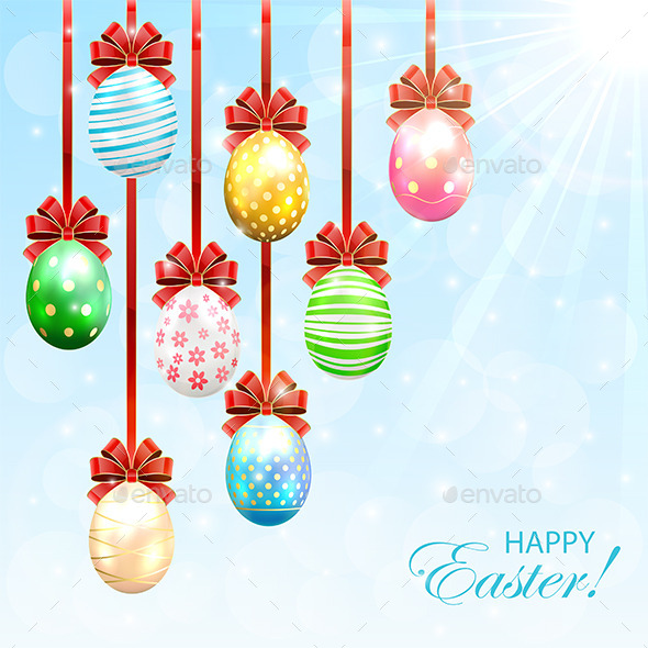 GraphicRiver Hanging Easter Eggs with Bow 10621600 GraphicRiver Hanging Easter Eggs with Bow 10621600