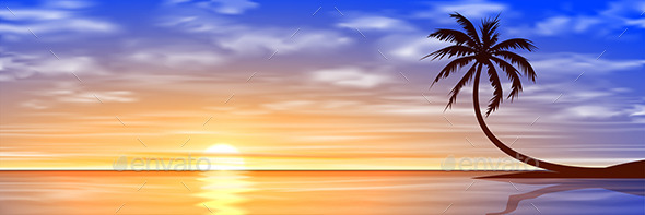 GraphicRiver Sunset or Sunrise with Palm Tree 10624423 GraphicRiver Sunset or Sunrise with Palm Tree 10624423