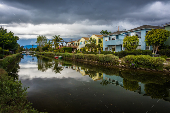 Houses along a canal in Venice Beach, Los Angeles, California. (Misc) Photo Download