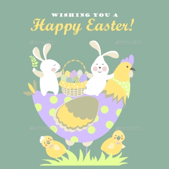 GraphicRiver Easter bunnies chicken and easter eggs 10638001 GraphicRiver Easter bunnies chicken and easter eggs 10638001