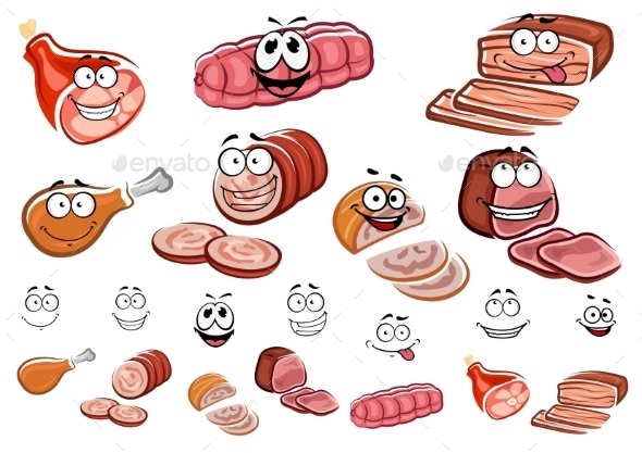 GraphicRiver Sausages and Meat Cartoon Characters 10639984 GraphicRiver Sausages and Meat Cartoon Characters 10639984