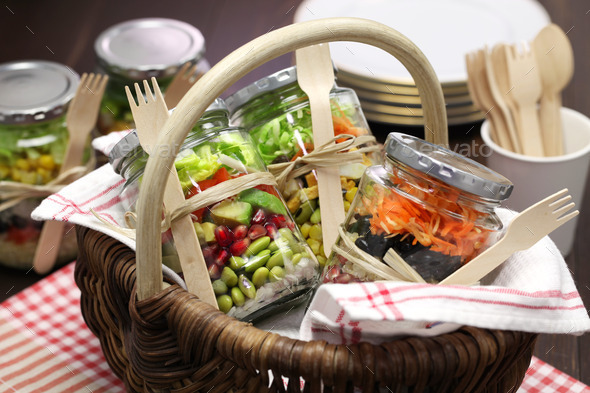 homemade healthy salad in glass jar