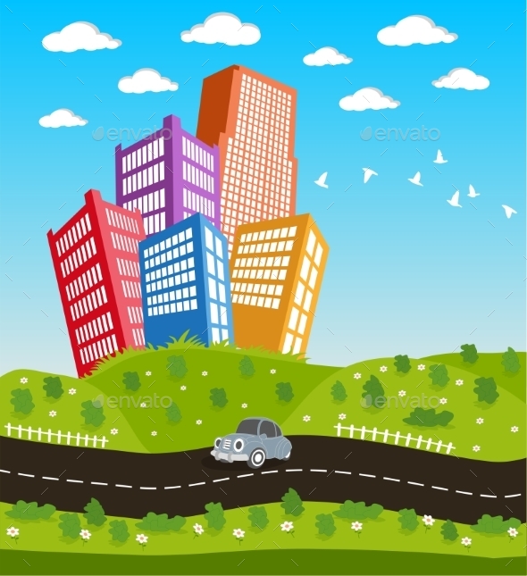 GraphicRiver Cartoon Road Landscape 10650432 GraphicRiver Cartoon Road Landscape 10650432