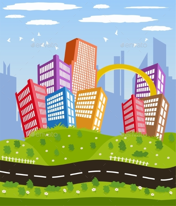 GraphicRiver Cartoon Road Landscape 10650486 GraphicRiver Cartoon Road Landscape 10650486