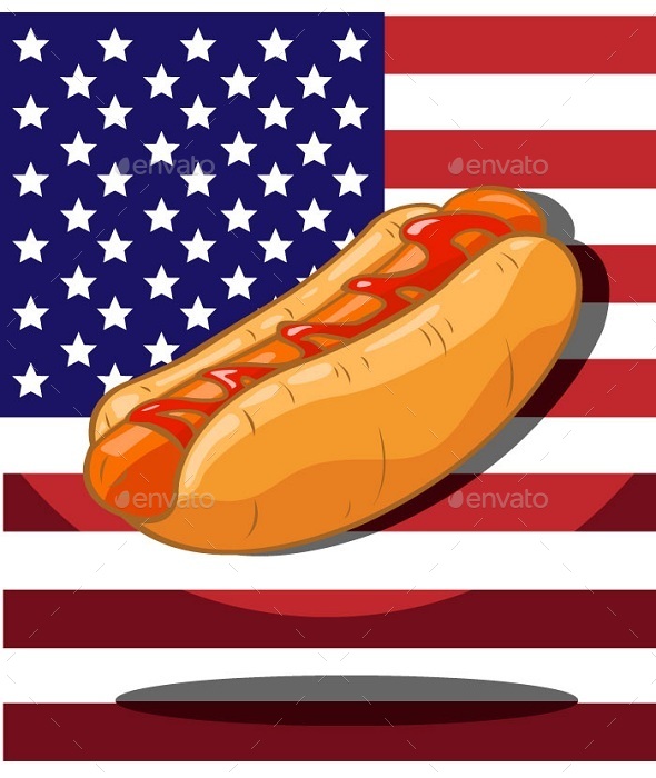 Hot Dog. America Flag Background