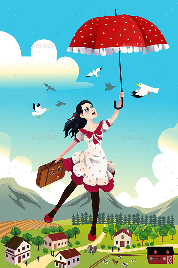 GraphicRiver Woman Holding an Umbrella Flying in the Air 10656818 GraphicRiver Woman Holding an Umbrella Flying in the Air 10656818