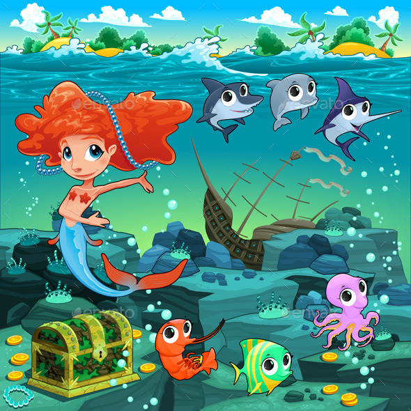 GraphicRiver Mermaid with Sea Animals 10657099 GraphicRiver Mermaid with Sea Animals 10657099