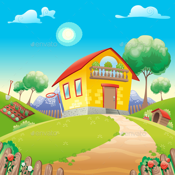 GraphicRiver House with Garden on the Countryside 10660282 GraphicRiver House with Garden on the Countryside 10660282