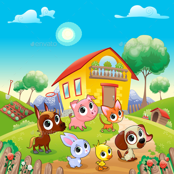 GraphicRiver Farm Animals in the Garden 10660692 GraphicRiver Farm Animals in the Garden 10660692