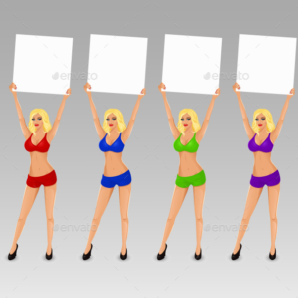 GraphicRiver Set of Boxing Ring Girls Holding a Board 10663910 GraphicRiver Set of Boxing Ring Girls Holding a Board 10663910