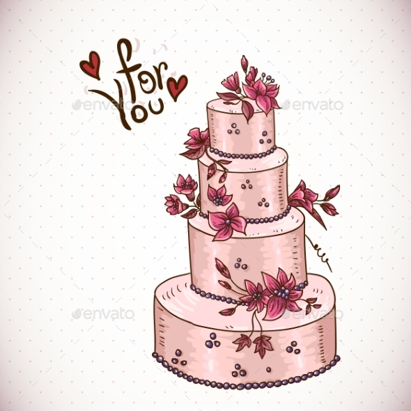 GraphicRiver Vintage Floral Card with Wedding Cake 10665757 GraphicRiver Vintage Floral Card with Wedding Cake 10665757