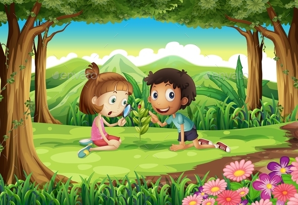 GraphicRiver Forest with Two Kids Studying Plant Growth 10670011 GraphicRiver Forest with Two Kids Studying Plant Growth 10670011