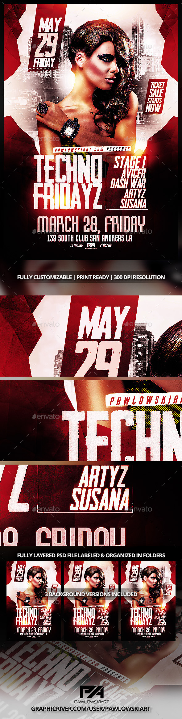 Techno Fridays Party Flyer PSD Template (Clubs & Parties)