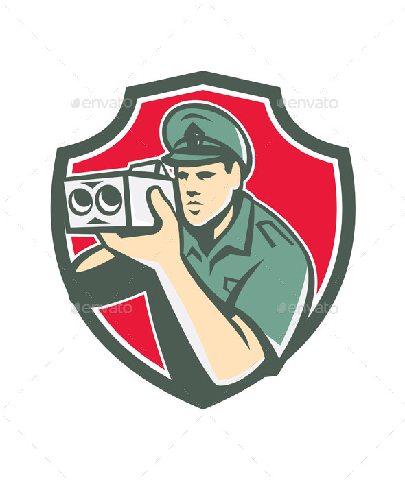 GraphicRiver Policeman Speed Camera Shield Retro 10671244 GraphicRiver Policeman Speed Camera Shield Retro 10671244