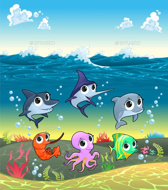 GraphicRiver Marine Aanimals on the Ocean Floor 10672589 GraphicRiver Marine Aanimals on the Ocean Floor 10672589