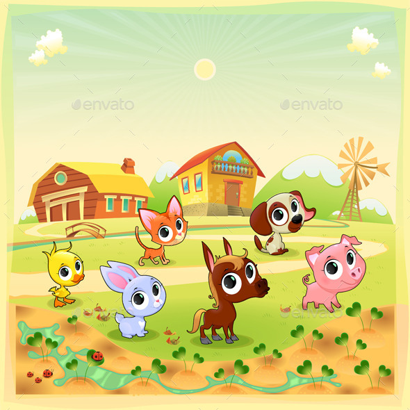 GraphicRiver Farm Animals in the Garden 10672865 GraphicRiver Farm Animals in the Garden 10672865