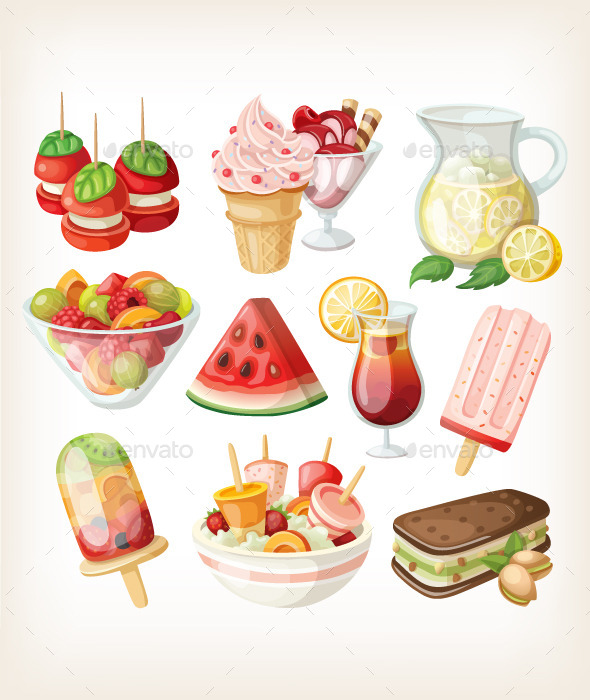 GraphicRiver Set of Cold Sweet Summer Food and Snacks 10675599 GraphicRiver Set of Cold Sweet Summer Food and Snacks 10675599