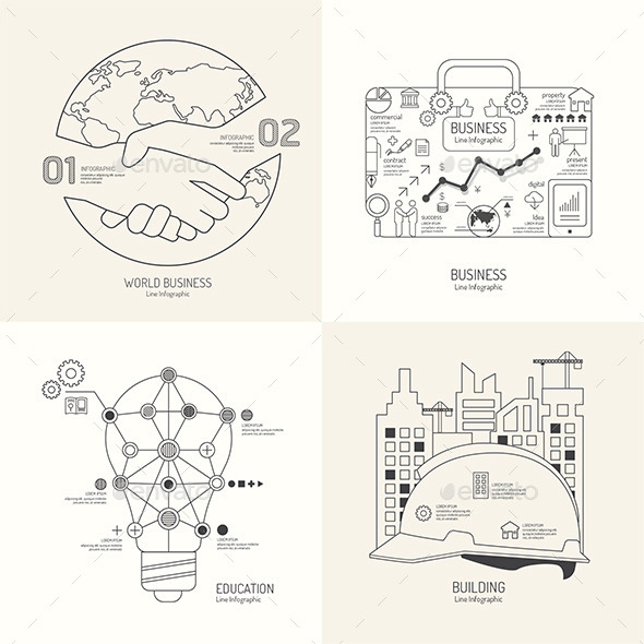 Flat Line Infographic World Business Bag Concept