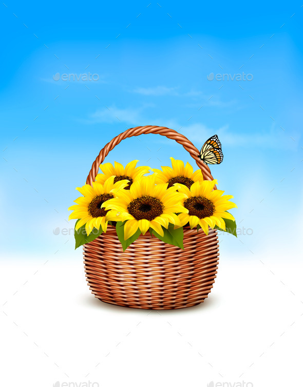 GraphicRiver Spring Background Basket Full of Sunflowers 10679933 GraphicRiver Spring Background Basket Full of Sunflowers 10679933