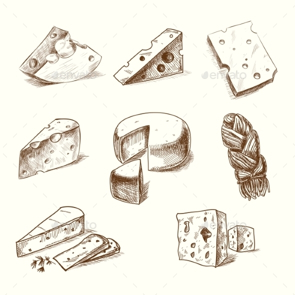 GraphicRiver Hand Drawn Cheeses 10680816 GraphicRiver Hand Drawn Cheeses 10680816