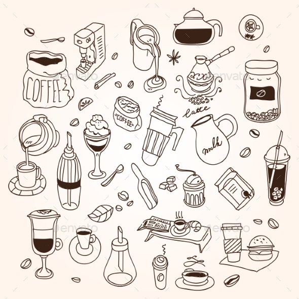 GraphicRiver Coffee Doodles 10680847 GraphicRiver Coffee Doodles 10680847