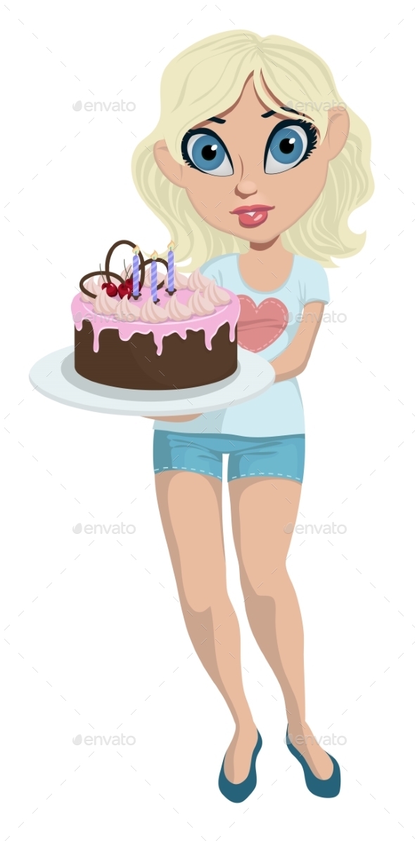 GraphicRiver Cartoon Girl with Cake 10685138 GraphicRiver Cartoon Girl with Cake 10685138
