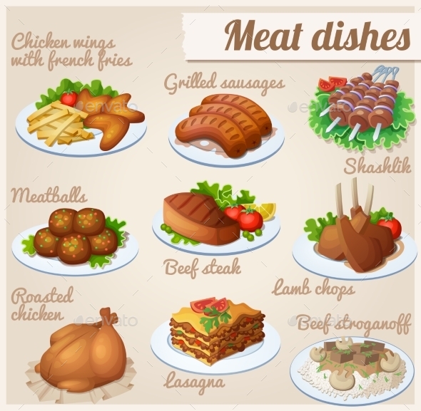 GraphicRiver Set of Food Icons Meat Dishes 10685157 GraphicRiver Set of Food Icons Meat Dishes 10685157